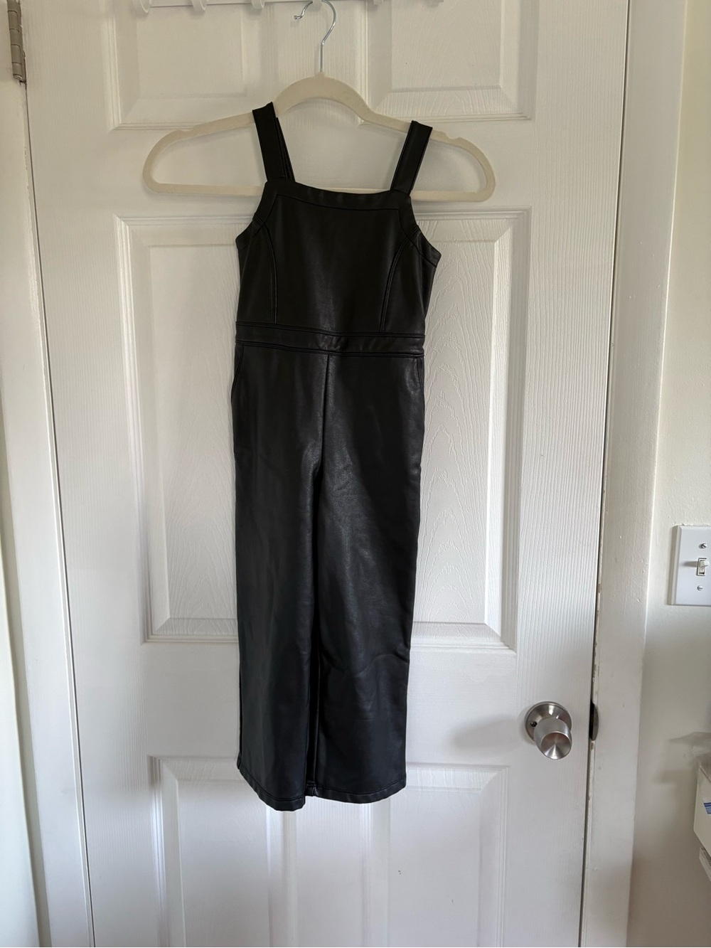 abercrombie kids Black Faux Leather Wide-Leg Jumpsuit